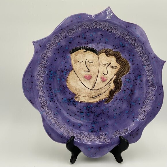 Signed & Dated 2 Have & 2 Hold Handmade Couples Wedding Art Pottery Platter - Picture 7 of 9